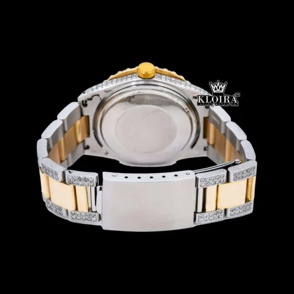 Yellow Roman Numerals Green Dial Two Tone Moissanite Diamond Watch Caseback View